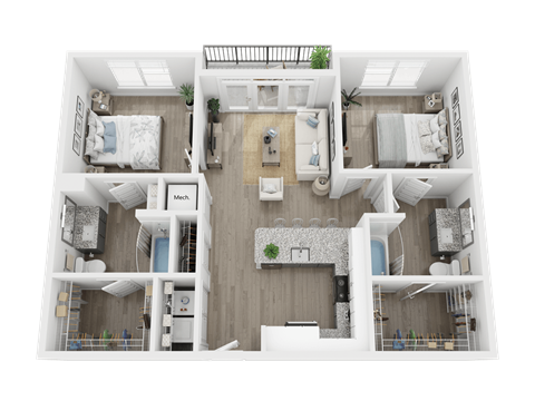 2 bed 2 bath B1 Floor Plan at Link Apartments® 4th Street, Winston-Salem